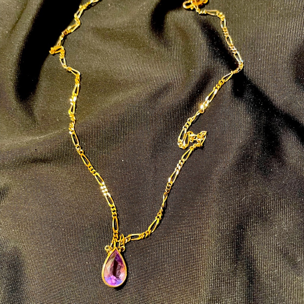 Amethyst teardrop gold over silver necklace